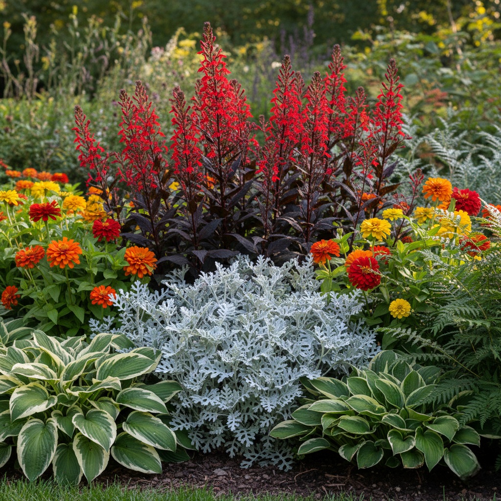 Лобелия кардинальская в миксбордере