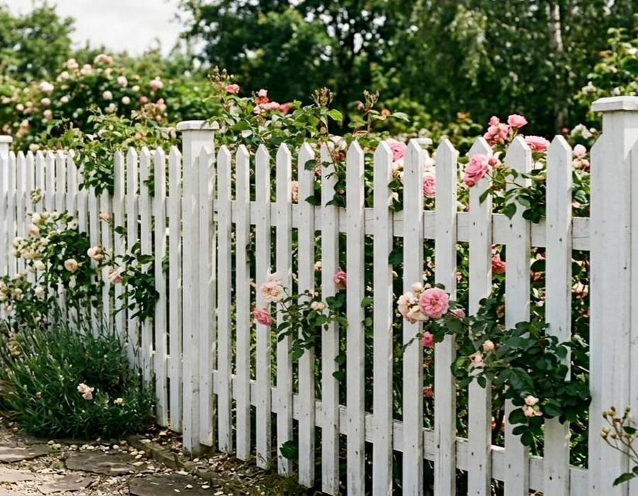 Забор из дерева гармонично сочетается со стилем кантри